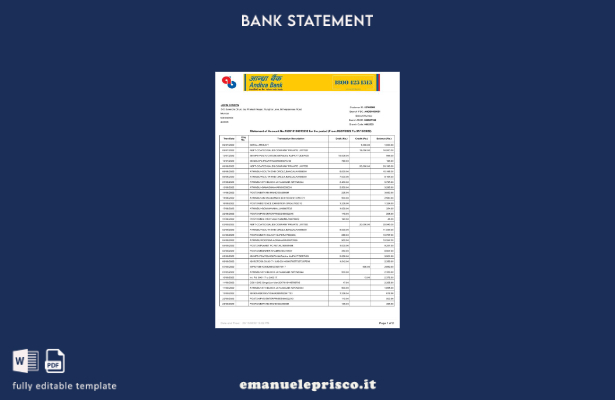 modello di pagina di pagine di parole dell'estratto conto bancario India Andhra 